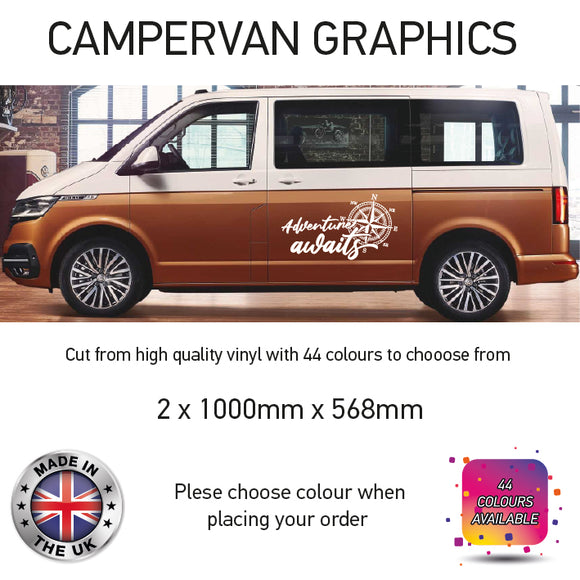 LCG13 Adventure Awaits Compass Graphic stickers fits all Motorhomes And Campervans