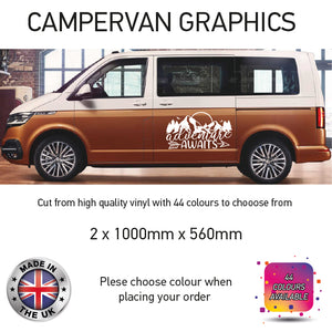 LCG25 Adventure Awaits Mountains Graphic stickers fits all Motorhomes And Campervans