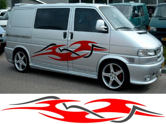 NEO00687 Campervan Stripes And Flames 1 (2 Col) Graphics Stickers Decals Caravan Van