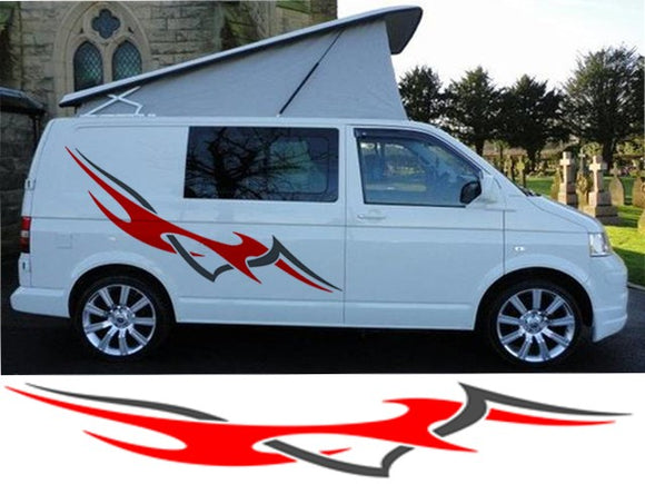 NEO00688 Campervan Stripes And Flames 2 (2 Col) Graphics Stickers Decals Caravan Van