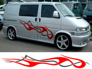 NEO00689 Campervan Stripes And Flames 3 (2 Col) Graphics Stickers Decals Caravan Van