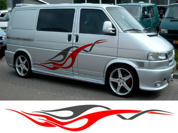 NEO00691 Campervan Stripes And Flames 5 (2 Col) Graphics Stickers Decals Caravan Van