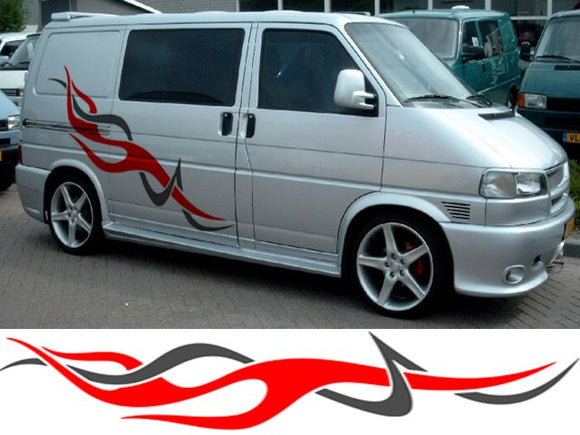 NEO00693 Campervan Stripes And Flames 7 (2 Col) Graphics Stickers Decals Caravan Van