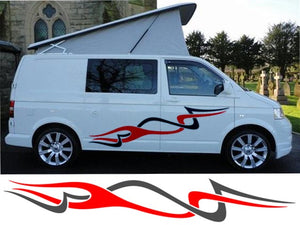 NEO00694 Campervan Stripes And Flames 8 (2 Col) Graphics Stickers Decals Caravan Van