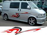 NEO00695 Campervan Stripes And Flames 9 (2 Col) Graphics Stickers Decals Caravan Van