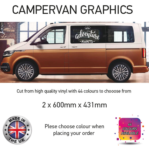 SCG01 Adventure Awaits Graphics stickers fits all Motorhome and Campervans